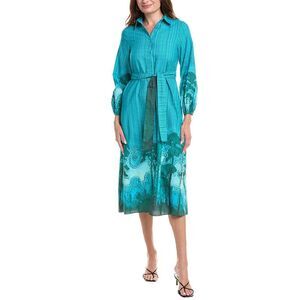 Garrie B Womens Tie Waist Shirtdress, Blue